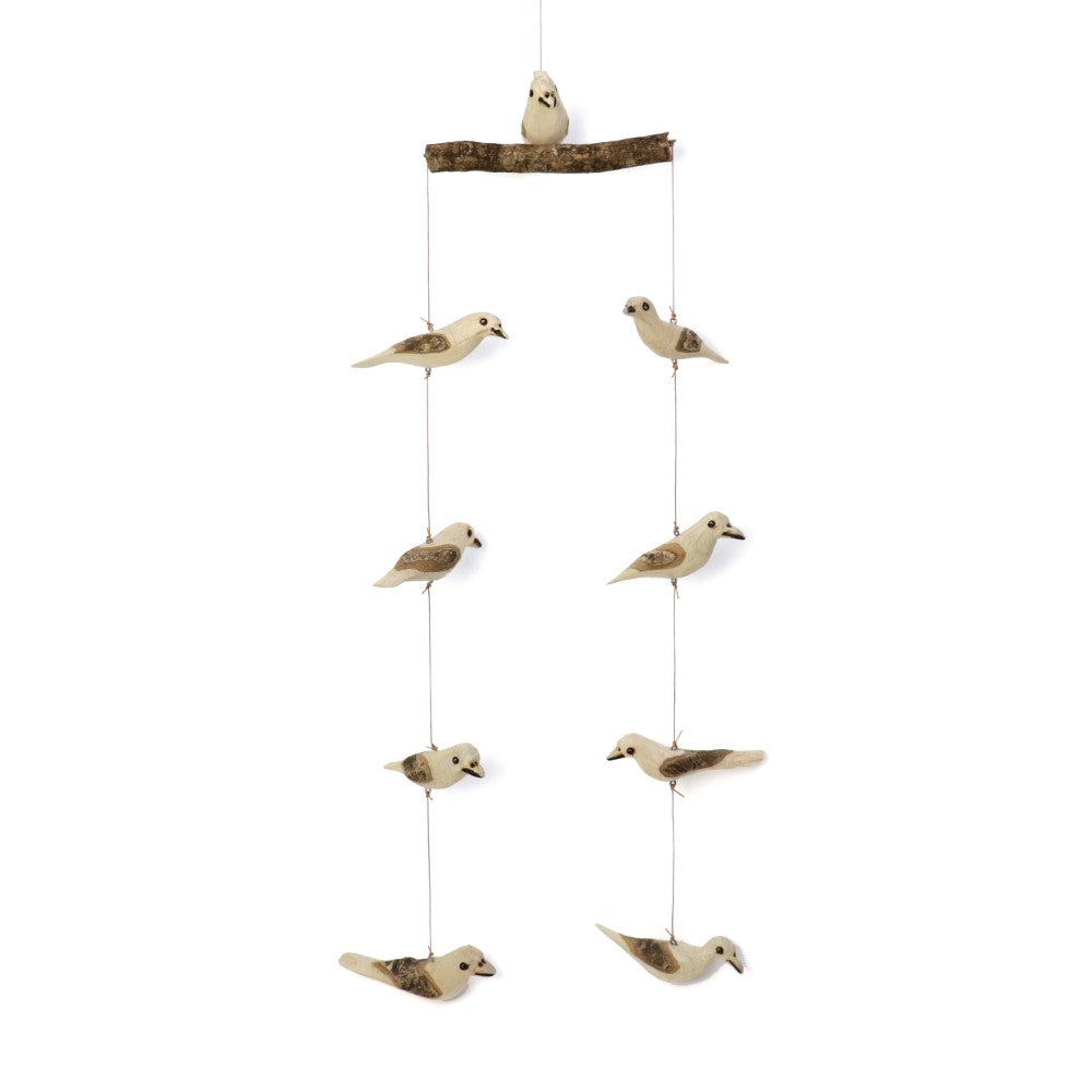 ケニアの木製鳥モビール 二列 生成 | マンゴロベ