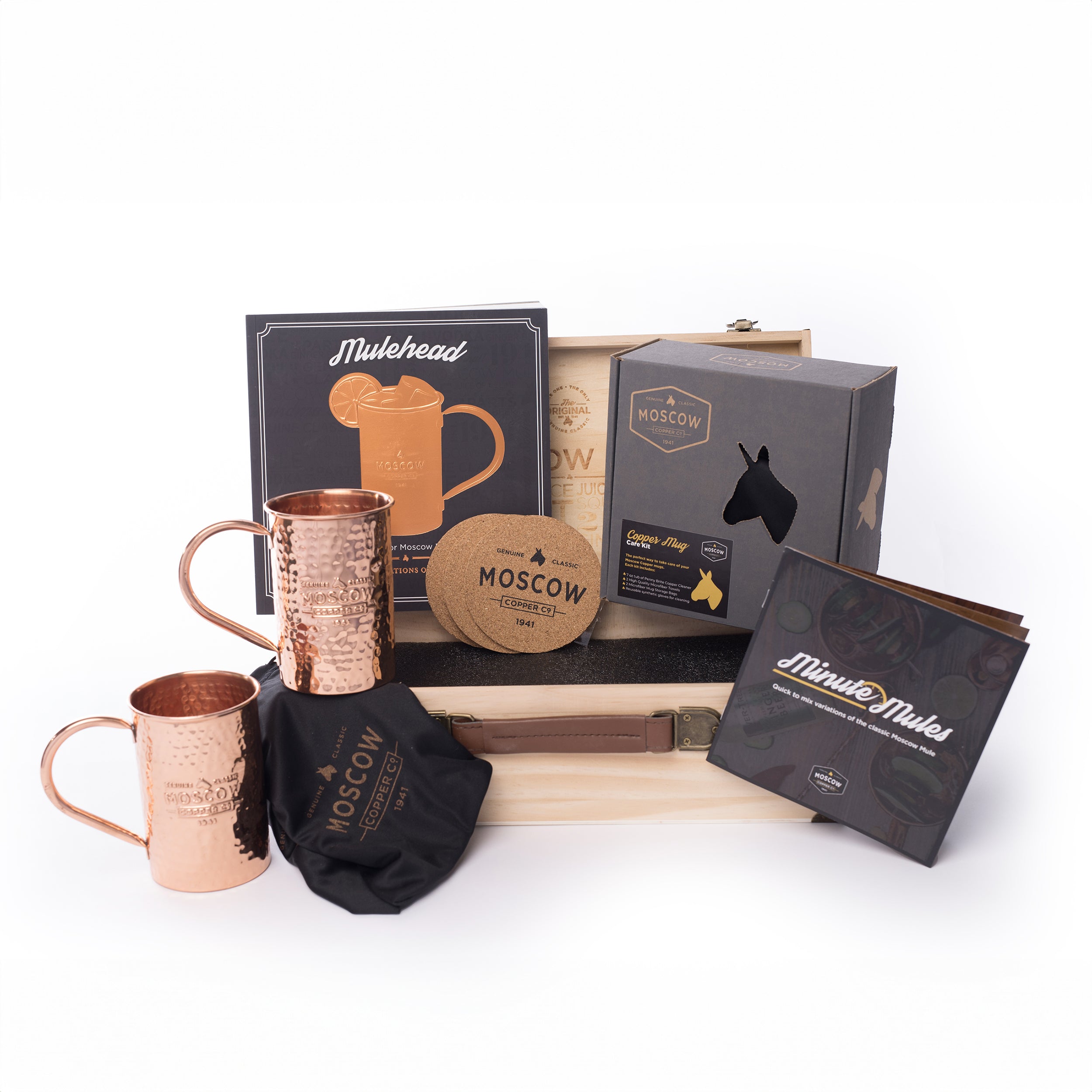 Cocktail Gift Basket with Copper Mugs for Housewarming Parties
