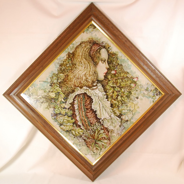 石阪春生の油彩画 山桃の葉と枯れたばら（女のいる風景） ／オール堂