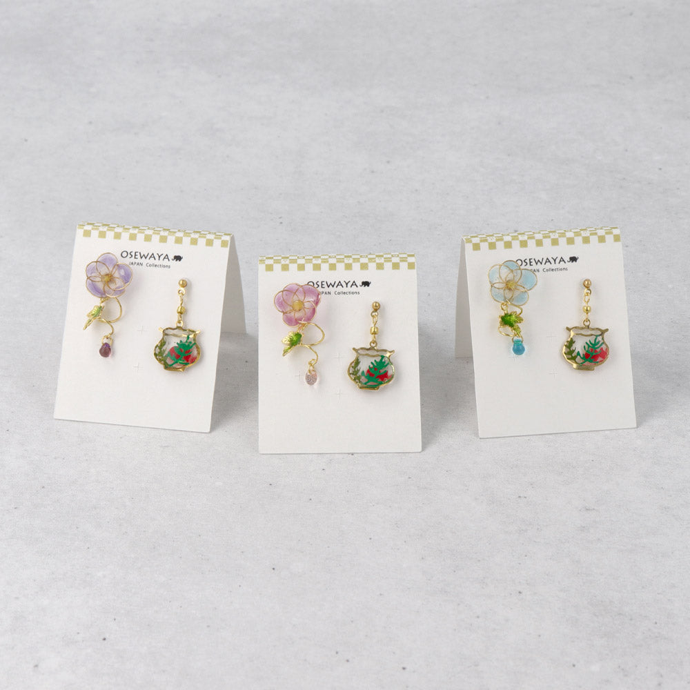 ピアス ニッケルフリー メタル 朝顔 ワイヤー フラワー 花 金魚 金魚鉢