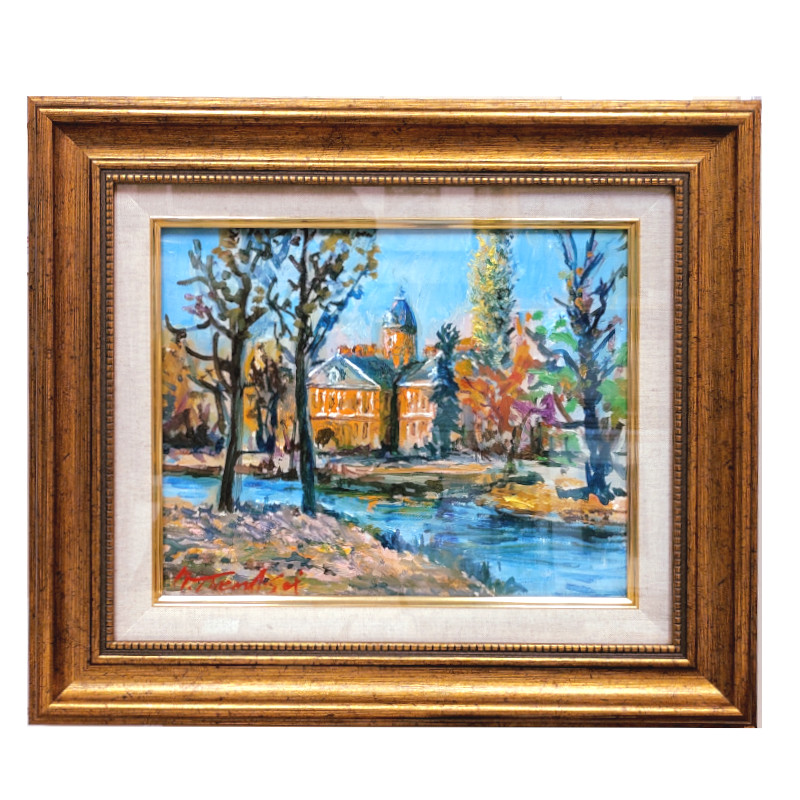 港の風景 油彩画 木製フレーム付き 10％値下げしました！ 港の風景