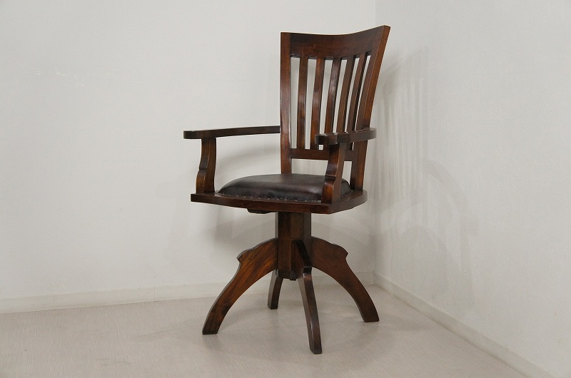 イス｜アンティーク調 回転アームチェア 書斎椅子 無垢材｜81JP STORE