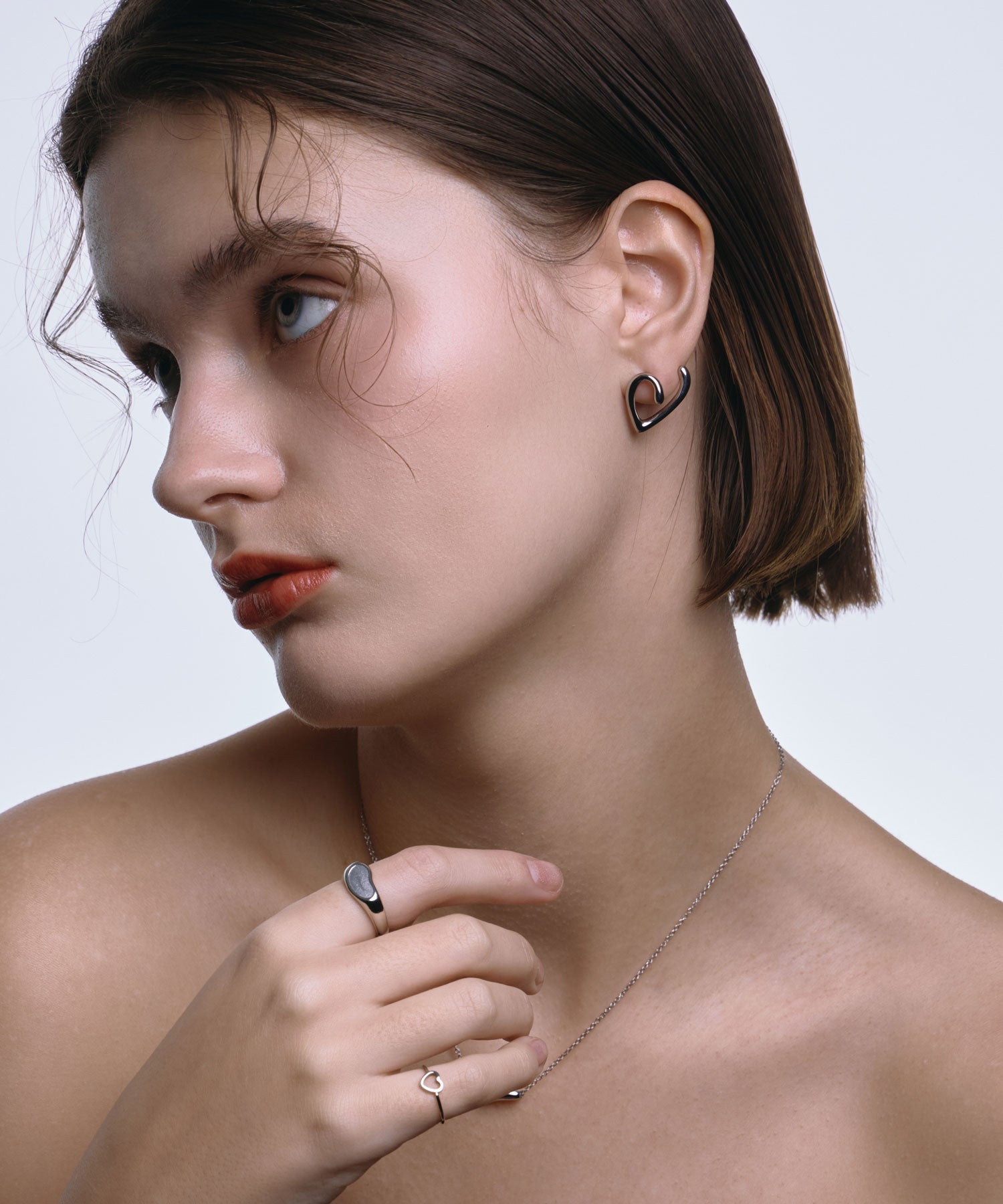 シルバー]ニュアンスハートピアス