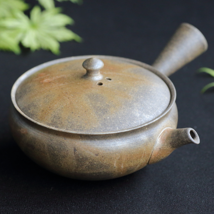 水野陽景 常滑焼 窯変焼しめ藻掛け茶注 名匠の手作り急須 作家もの煎茶