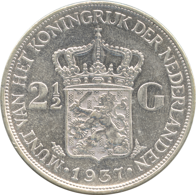 オランダ 2・1/2グルデン銀貨 1937 ウィルヘルミナ(1890-1948) – coin&coin