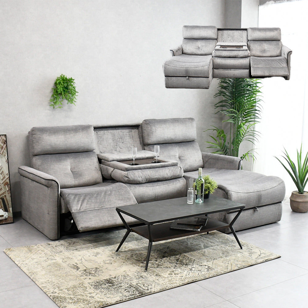 電動リクライニングソファ カウチ 3人掛け｜左右対応・ドリンク