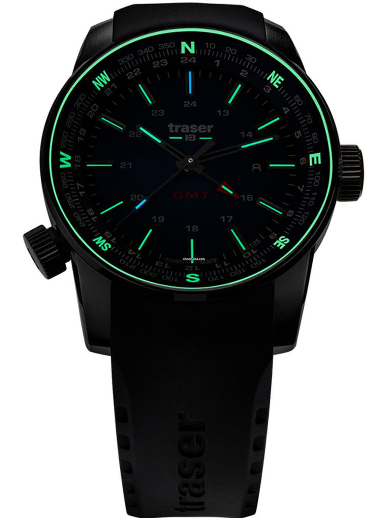 Traser P68 Pathfinder GMT Tritium Watch, GMT, Blue Dial, Signature