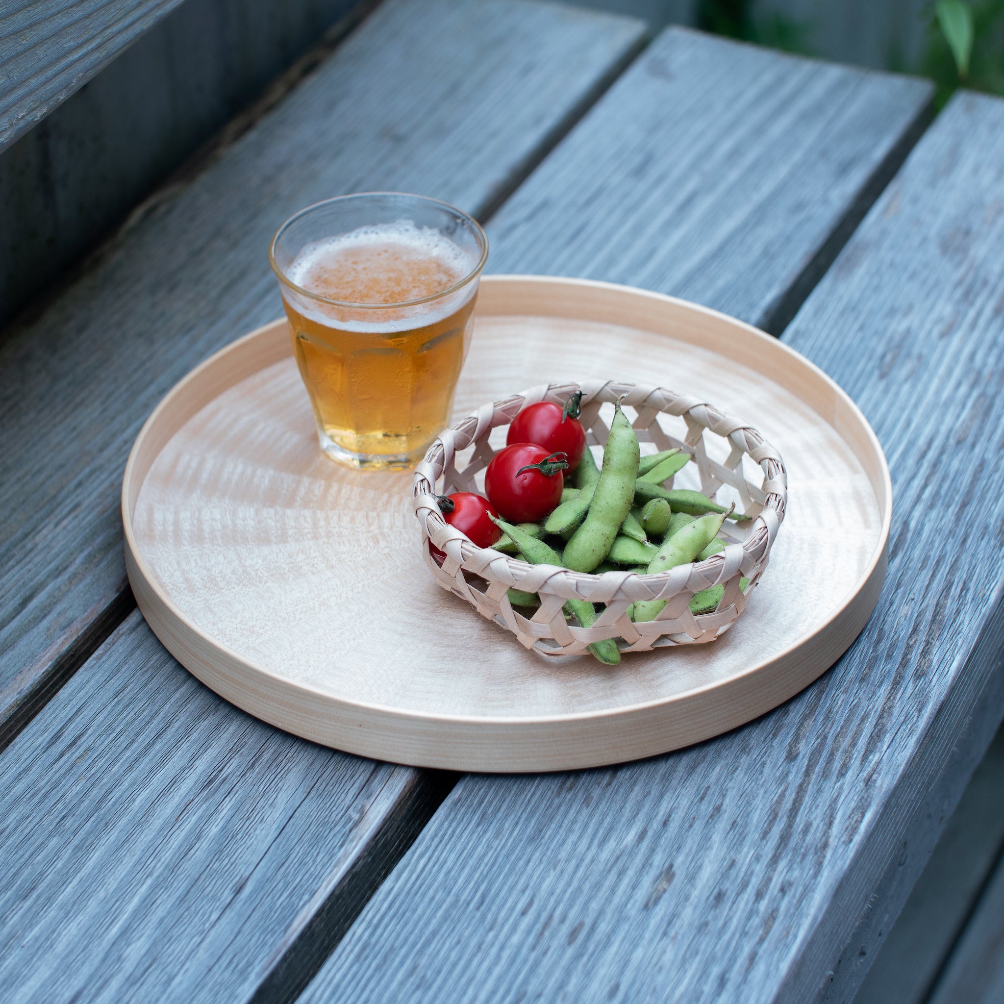 お盆 トレイ | Round Rays Tray (丸) S φ280 | ホワイトシカモア | 森工芸