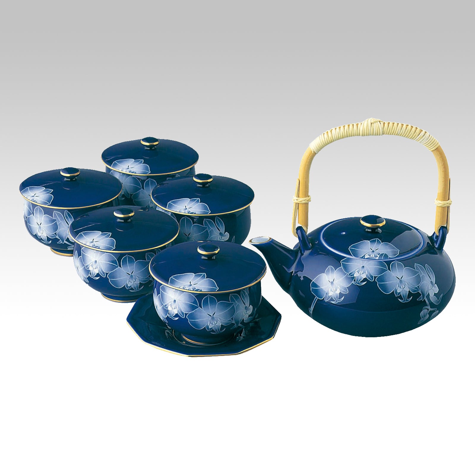 在庫限り】有田焼 茶器 | ルリ胡蝶蘭 | 茶器セット | 香蘭社