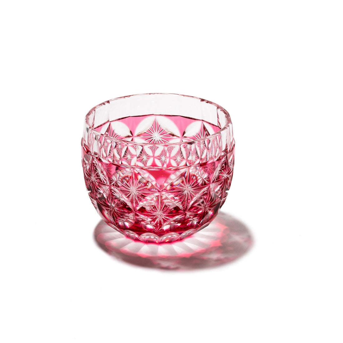 江戸切子 ぐい呑み｜菊七宝｜金赤｜山田硝子