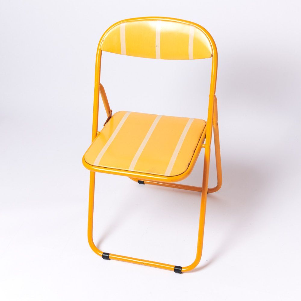 ヴィンテージ折り畳みパイプ椅子】60s 70s イエローオレンジ ポスト