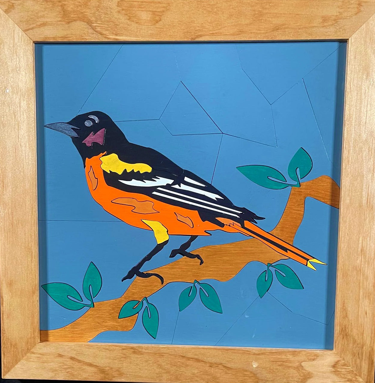 Oriole Wood Quilt Framed – Red Oak Engraving