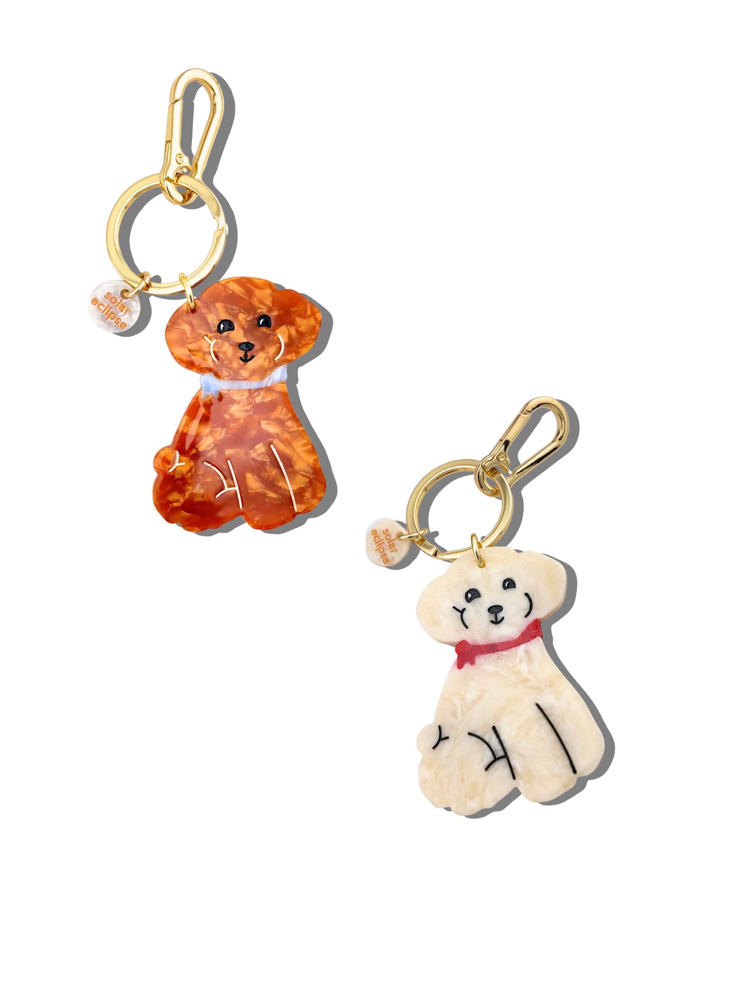 Hand-painted Doodle Puppy Bag Charm + Keychain | Eco-Friendly