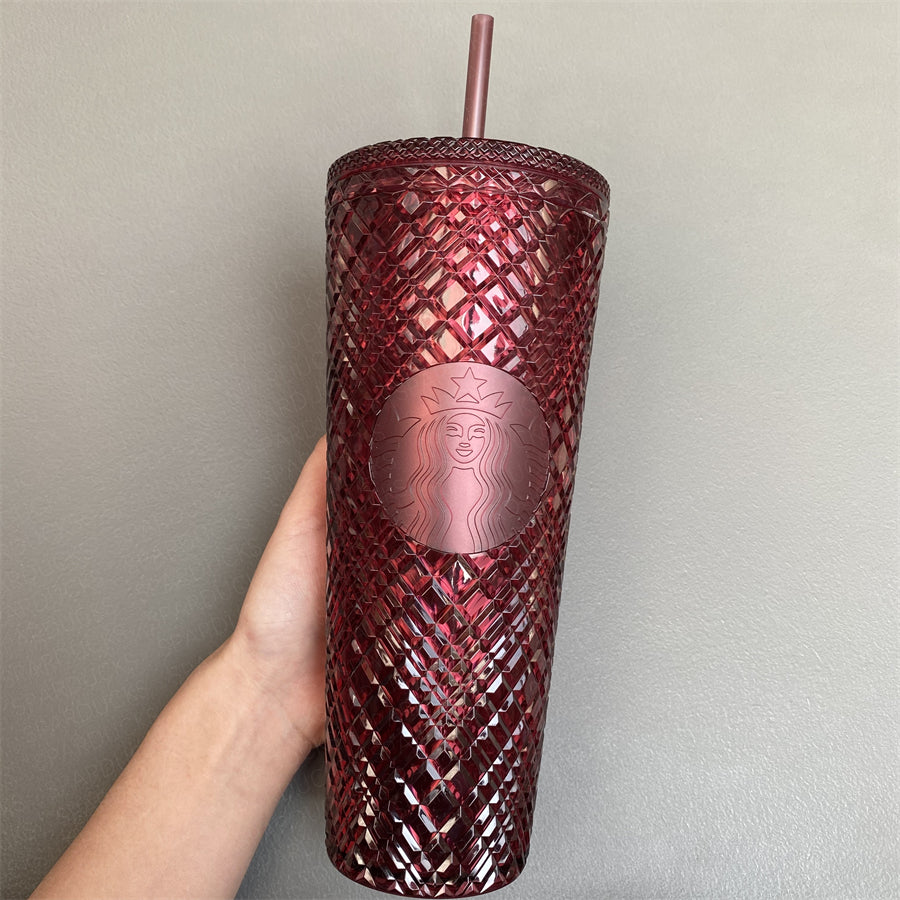 24oz China Dark Red Jeweled Straw Tumbler – SPARDUCKS