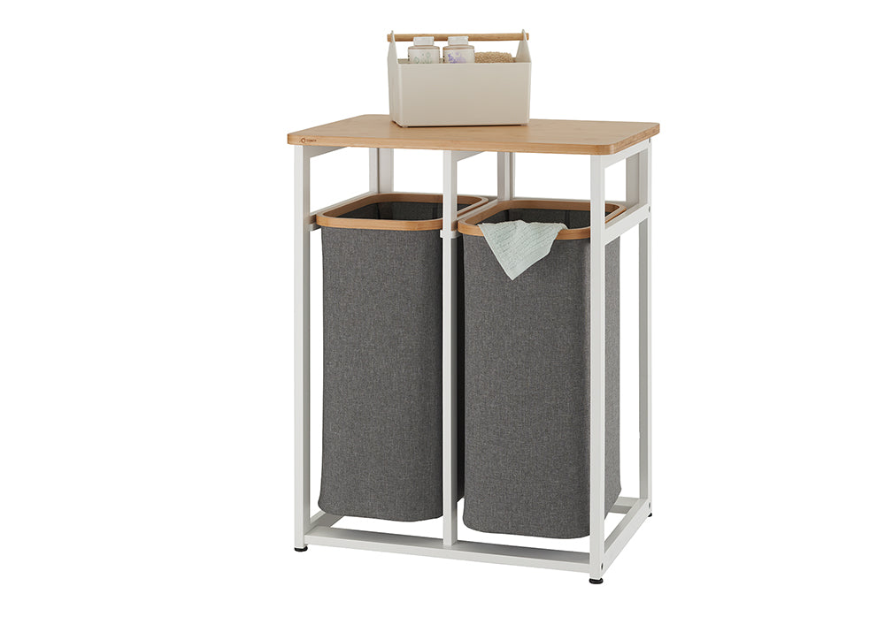 TRINITY EcoStorage® | 2-Bag Bamboo Laundry Station | White