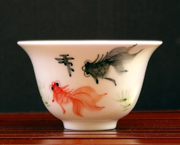 手描き金魚の蓋碗