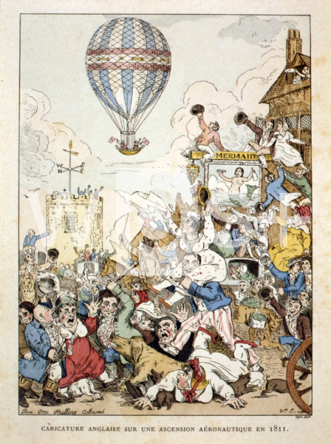 気球飛行を描いたイギリスの風刺画、1811年 - 科学 | wps+（ワールド