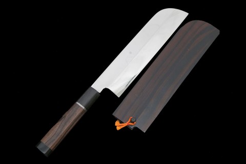 柳刃包丁 尺一 本焼 水牛縞黒檀八角柄 縞黒檀鞘・袱紗・桐箱付 λA2368