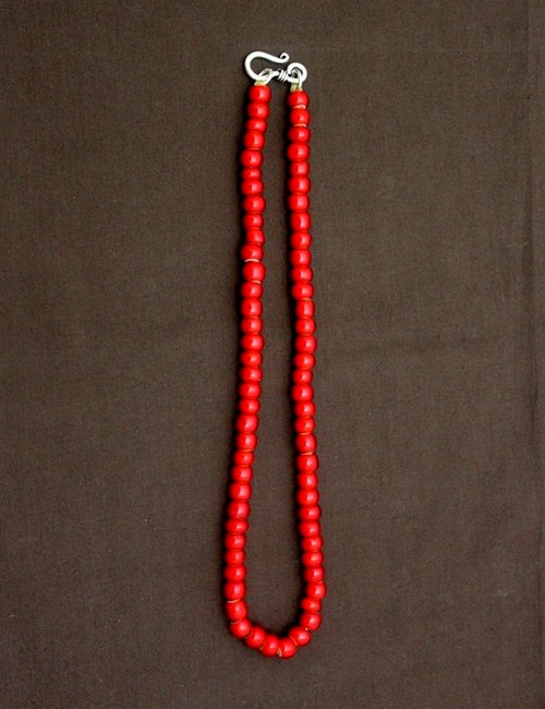 アンティークビーズネックレス 赤中玉 450mm｜革製品・革財布のビーズ