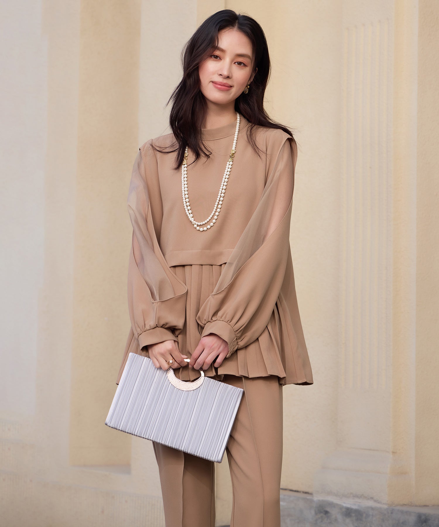 プリーツ切り替え セットアップ パンツドレスcy88633 モカ – [公式