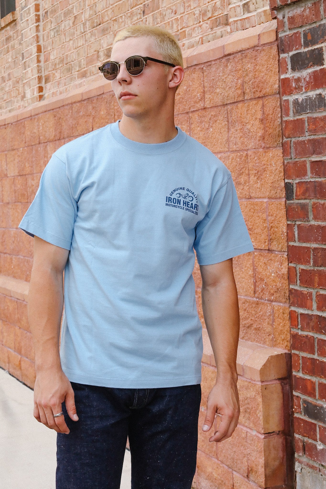 7.5oz Printed Loopwheel Crew Neck T-Shirt - Sax Blue IHT-2504-SAX