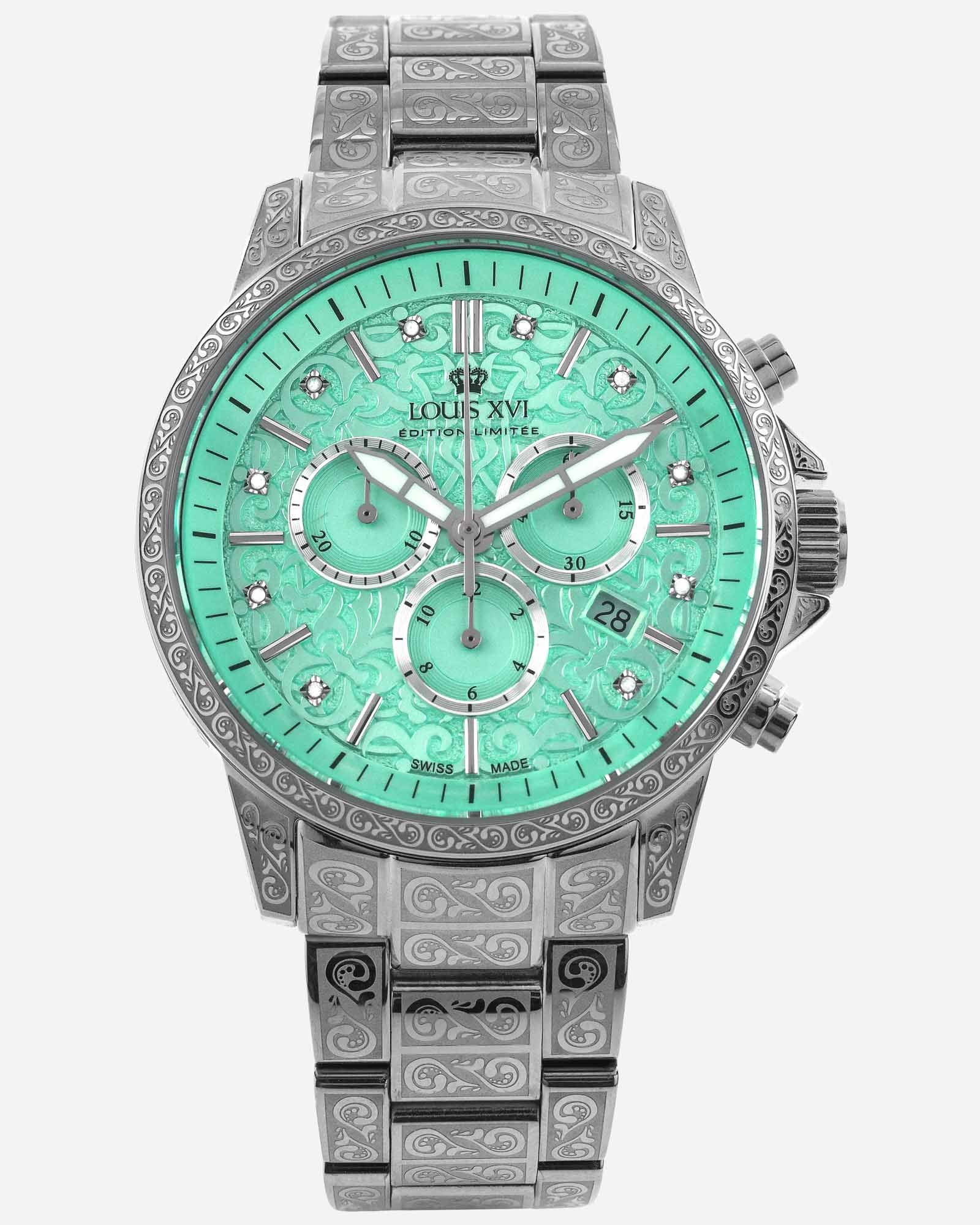 Elegant Silver Minty Green Watch - Palais Royale Collection