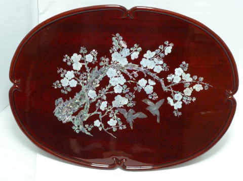 螺鈿お膳・梅の木 朱