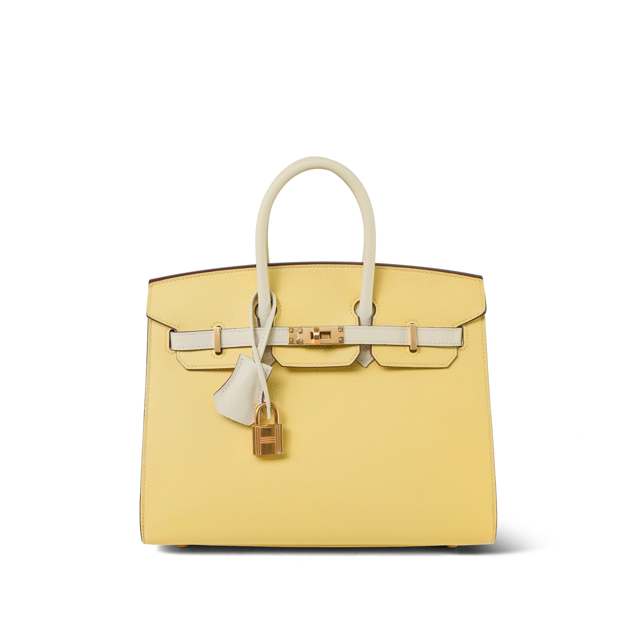 Birkin 25 Bi-Color Horseshoe (HSS) Jaune Poussin/Craie Epsom Gold