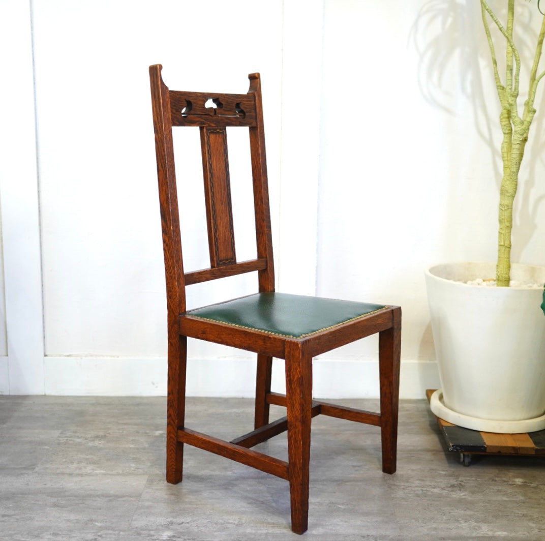 アンティークチェア グリーン 寄木 椅子 革 クラシック 美しい