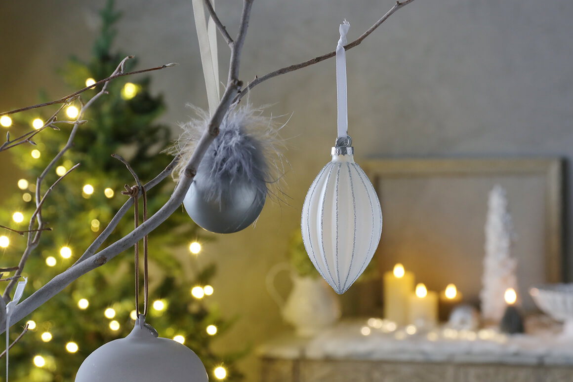 Lene BjerreガラスオーナメントNavinaホワイト/シルバー12cm