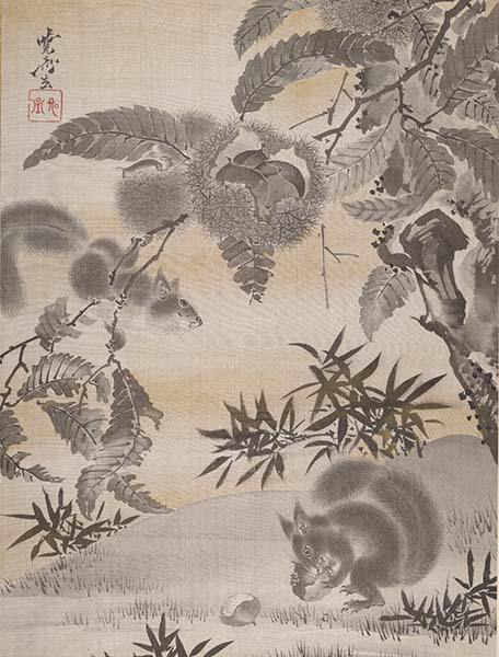 河鍋暁斎 栗と栗鼠図】選べるサイズとフレーム アートポスター