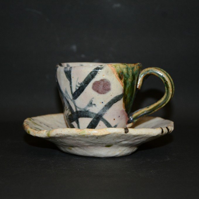 satou319｜織部草文カップ＆ソーサー｜コーヒーカップ｜7700円｜[美濃