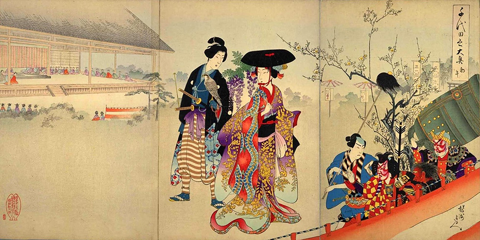 浮世絵 千代田の大奥 楊洲周延｜08千代田之大奥 初午 3枚組