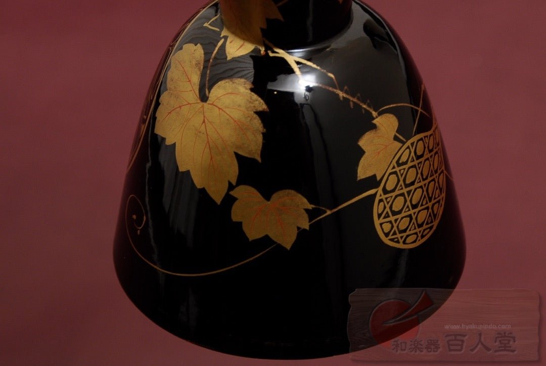 小鼓胴 瓢箪葵蒔絵小鼓胴、古革