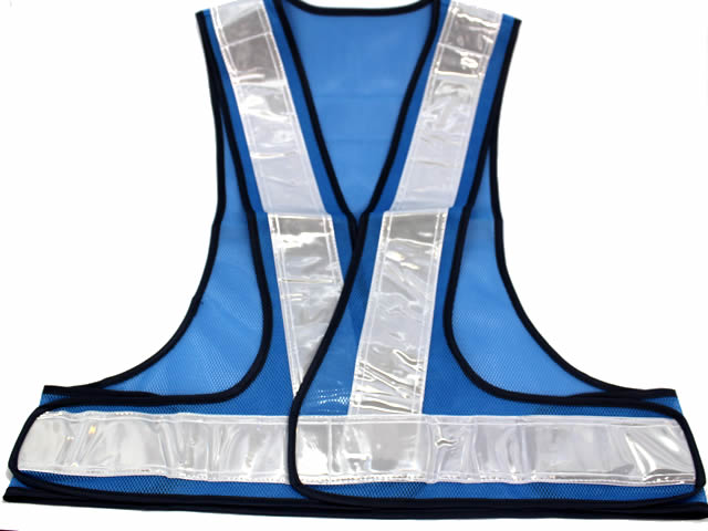 夜光チョッキ・安全ベスト 6cm幅 ブルーメッシュ・シルバー反射 - 警備