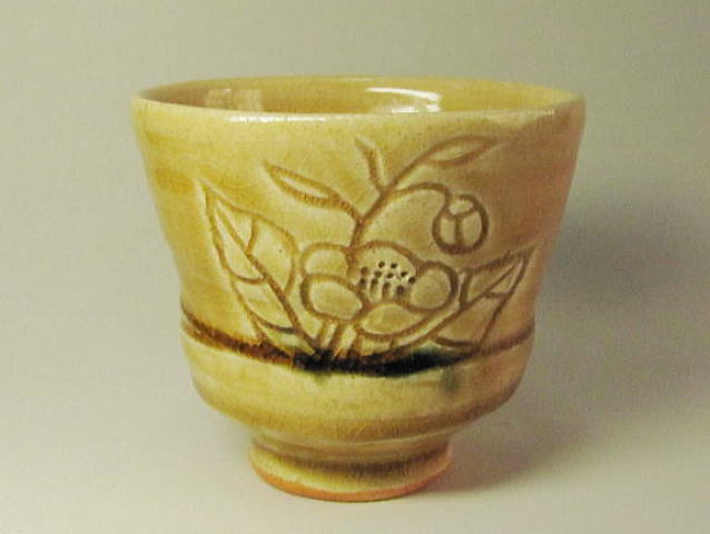 黄瀬戸湯呑み茶碗（茶花）の詳細／陶器販売のたぬき窯