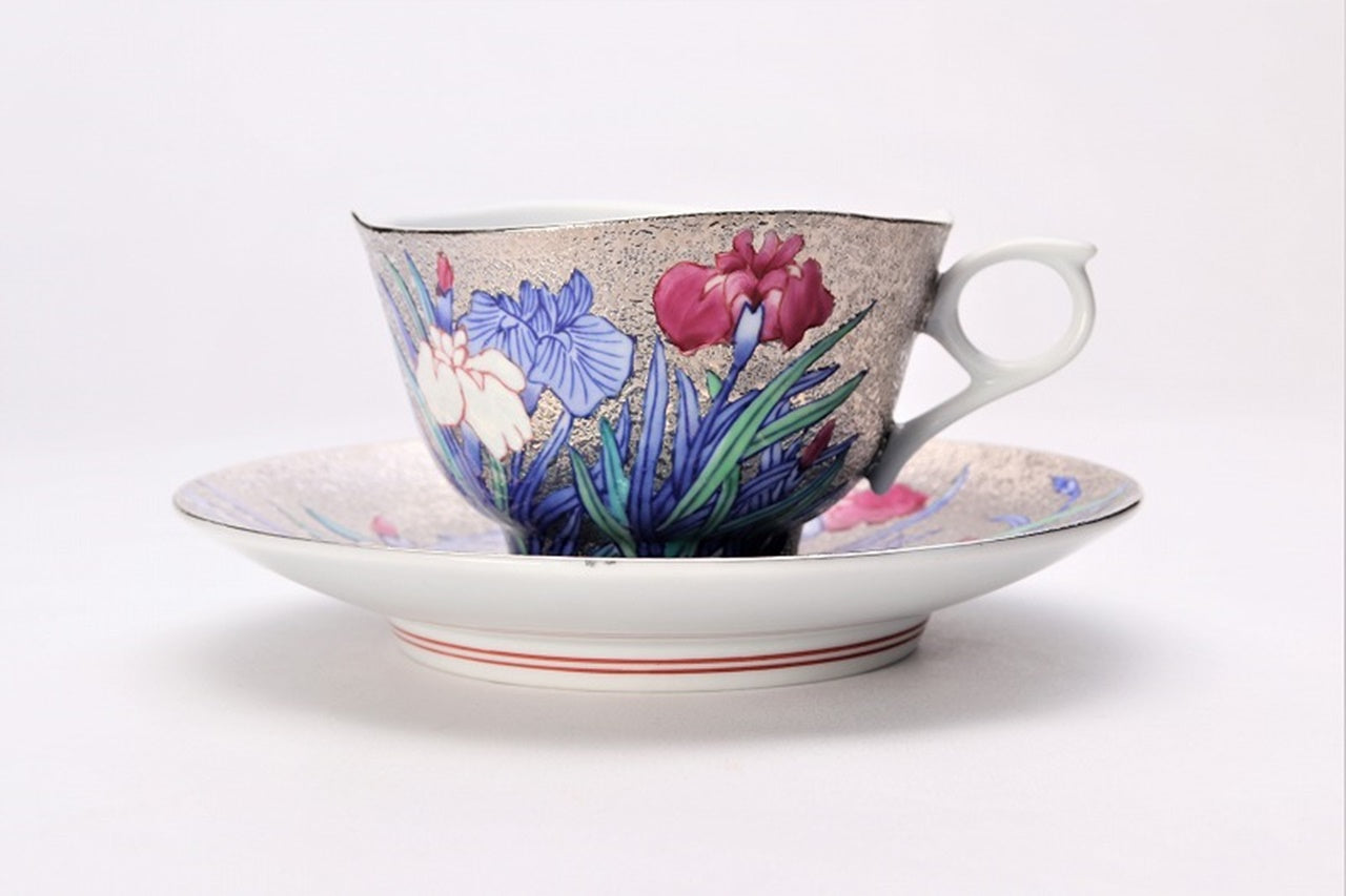 カフェ用品 「コーヒー碗 プラチナ 菖蒲 木箱付」 金龍窯 江口天童
