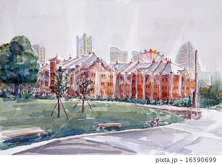 横浜・赤レンガ倉庫のスケッチ画のイラスト素材 [16590699] - PIXTA