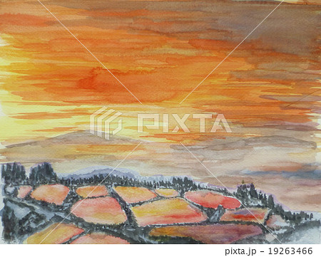 棚田夕陽 水彩画のイラスト素材 [19263466] - PIXTA