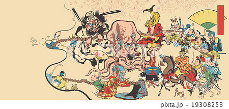 河鍋暁斎 狂斎百狂 どふけ百万遍のイメージイラストのイラスト素材