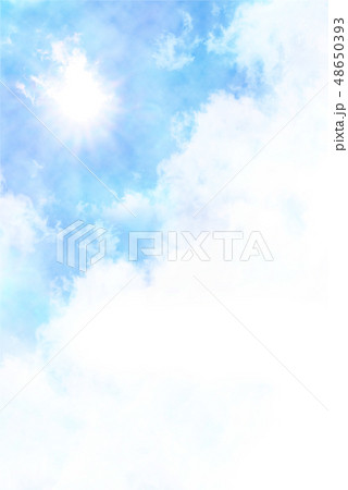 水彩絵の具で描いた夏の青空と雲と太陽のイラスト素材 [48650393] - PIXTA
