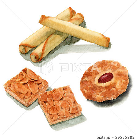 水彩で描いたクッキー3種のイラスト素材 [59555885] - PIXTA