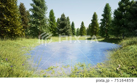 大自然 湖のほとりのイラスト素材 [75164859] - PIXTA