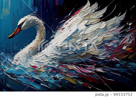 白鳥 油絵のイラスト素材 [99533752] - PIXTA