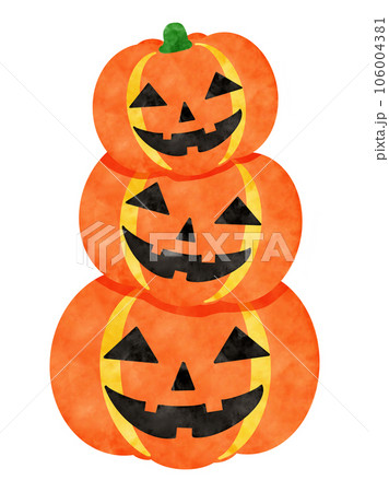 ハロウィンのかぼちゃタワー_手描き水彩イラストのイラスト素材