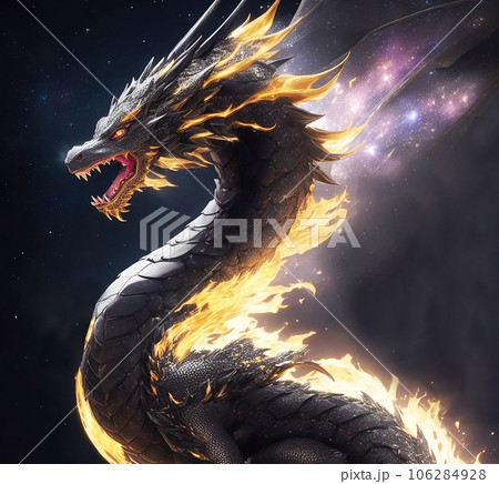 黒龍 龍神 龍 のイラスト アート（AI生成画像）のイラスト素材