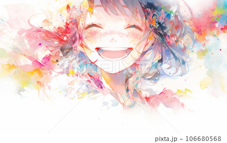 笑顔の女の子の水彩画 AI生成画像のイラスト素材 [106680568] - PIXTA