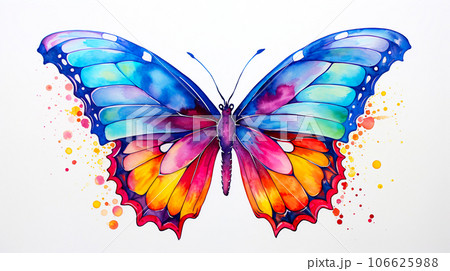 羽を広げたカラフルな蝶の水彩イラスト「AI生成画像」のイラスト素材