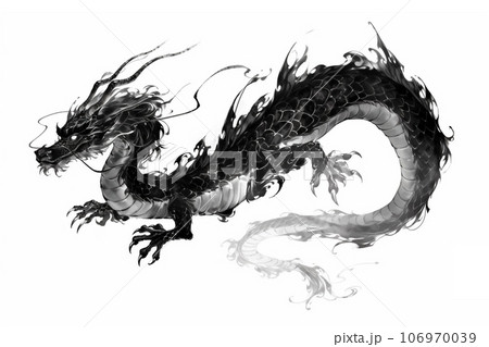 龍の水墨画のイラスト Generative aiのイラスト素材 [106970039] - PIXTA