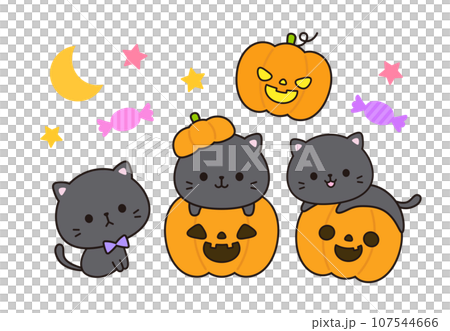 ハロウィン 黒猫とカボチャのおばけのイラスト素材 [107544666] - PIXTA